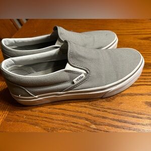 Van’s Gray & White Canvas Slip-On Sneakers - Women’s 8, Men’s 6.5